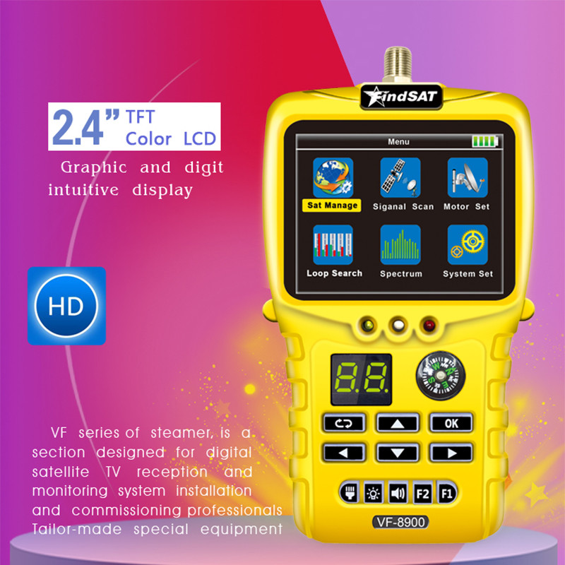 VF 8900 DVB S2 Finder 22KHz Dish TV Satellite Finder 2.4 "TFT LCD